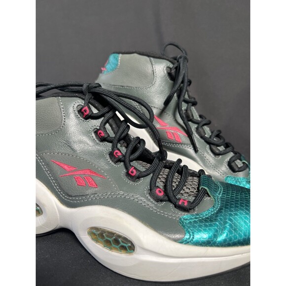 Reebok Question Mid Leather Iverson Gray/Teal/Pink Basketball M41519 Size 7